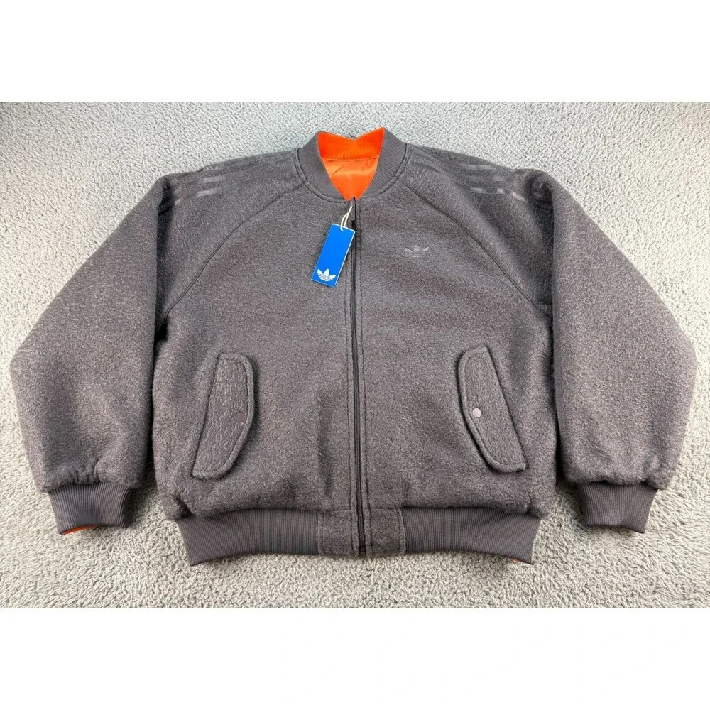 Adidas Reversible Superstar Bomber Jacket Mens Large Grey Orange Originals Loose